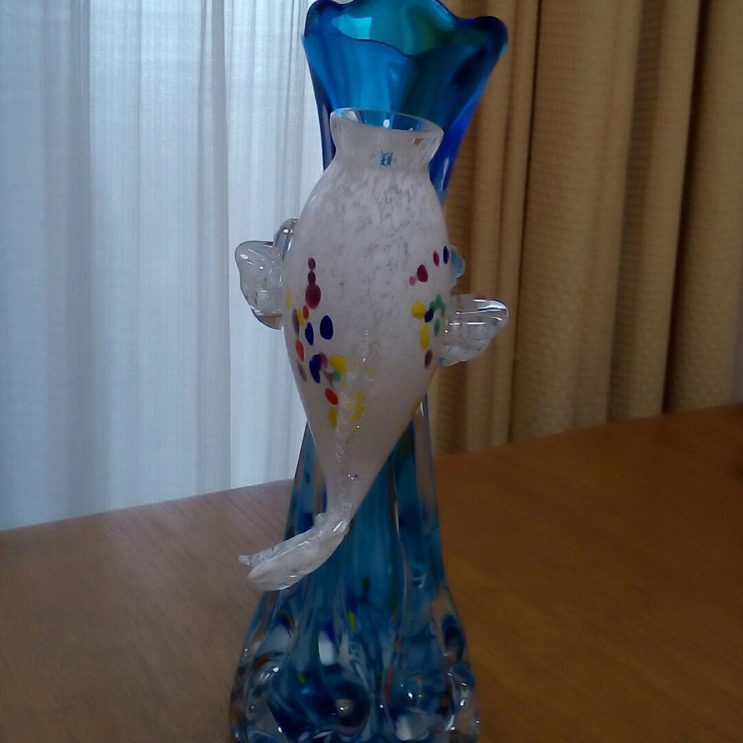 アンティークガラスの鯉の花瓶 エミールガレ 鯉紋 特特大 花瓶 カメオ