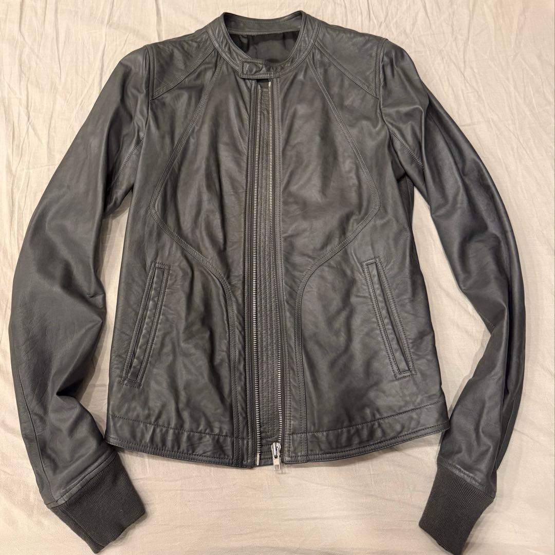 Rick Owens グレー LEATHER BIKER JACKET Rick Owens グレー LEATHER BIKER JACKET Rick Owens グレー LEATHER