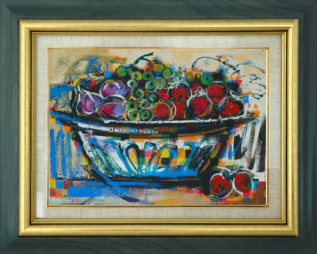 油絵 菅家令子 絵 絵画 インテリア 額付(白) uF6-120209 果物