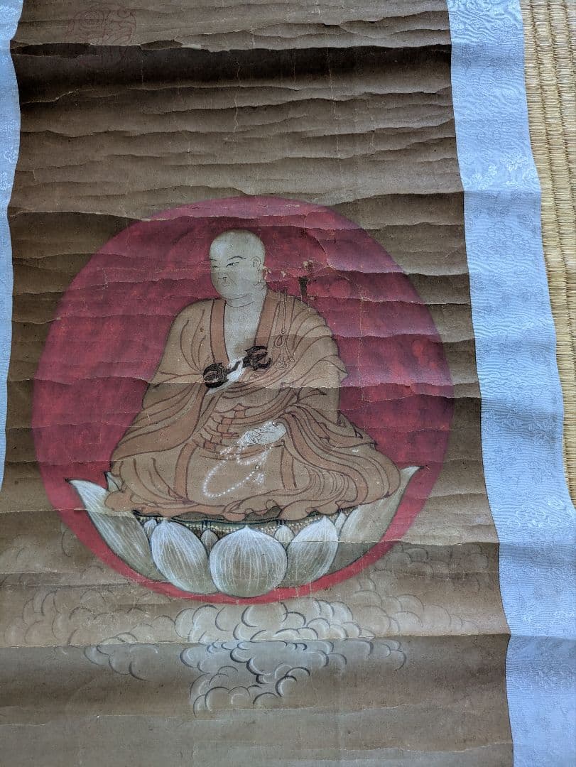 伝】空海 弘法大師 仏画 掛軸 箱有 蓮の花 昭和七年 西新井總