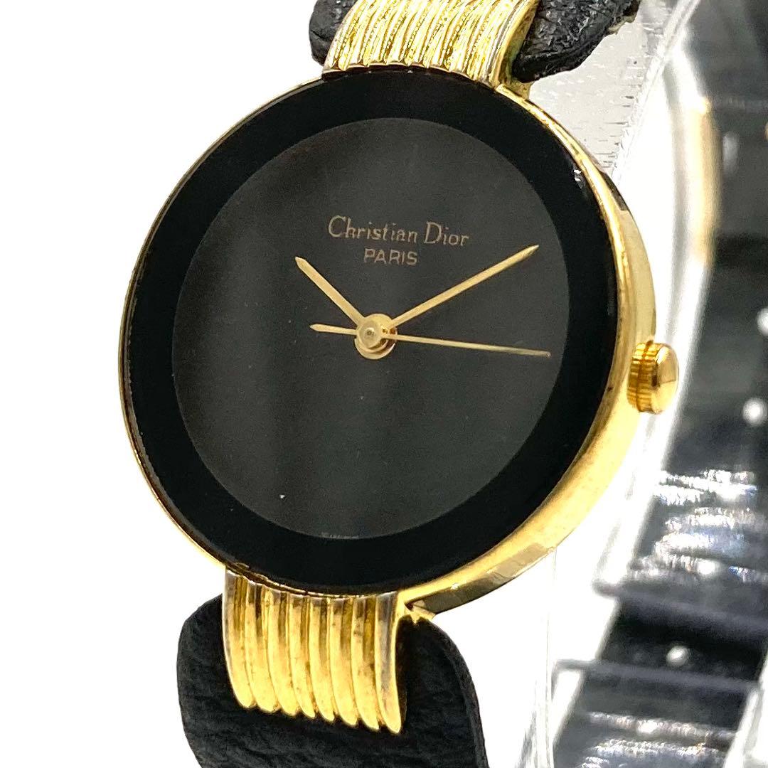 稼動】 ディオール 腕時計 バギラ クォーツ ゴールド ラウンド 黒文字盤
