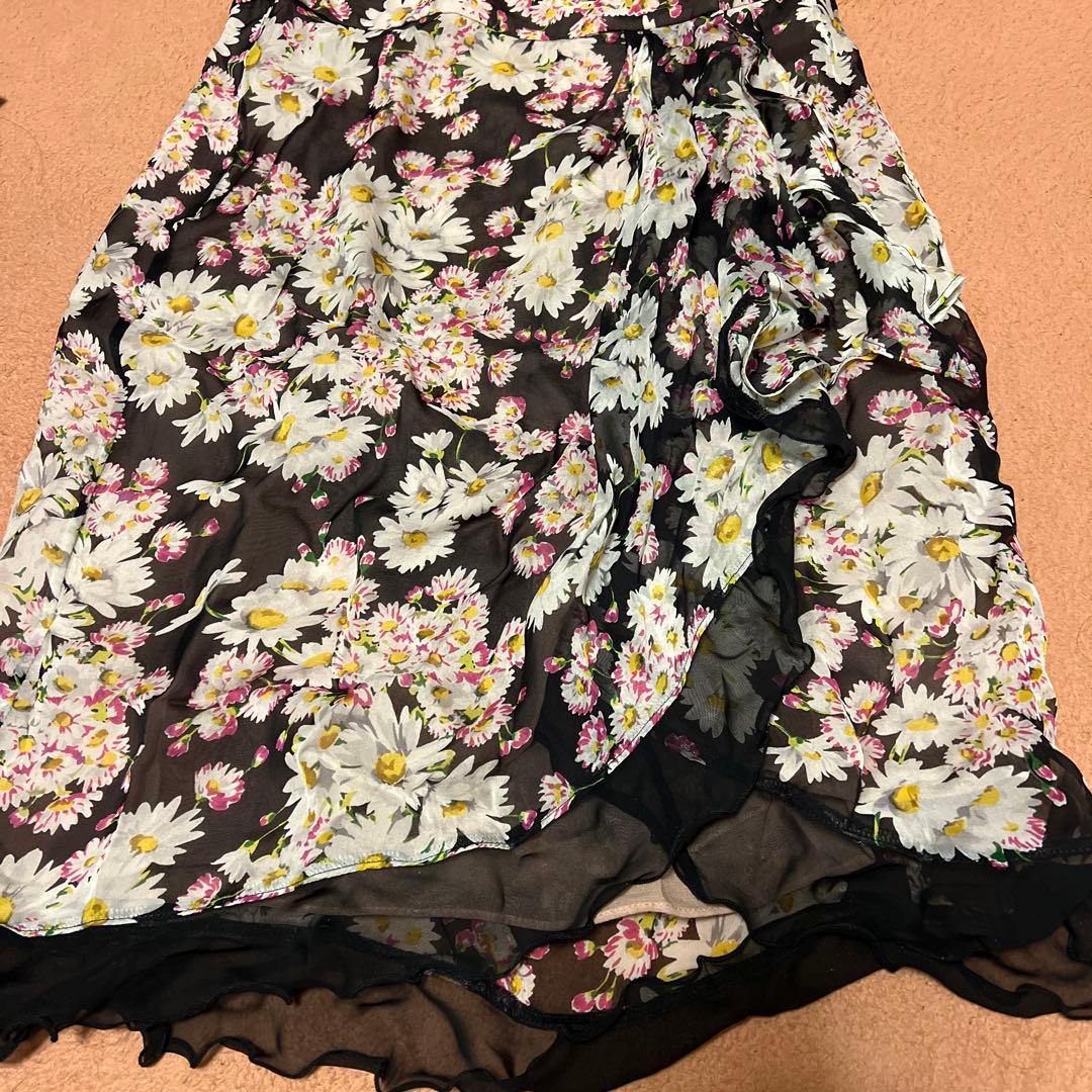 Blumarine 花柄 シルクシフォン フリルフレアスカート