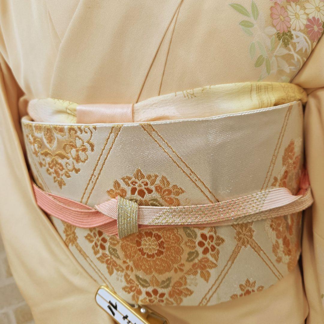 トールサイズ訪問着4点フルセット、着物、袋帯、帯締め、帯揚げ