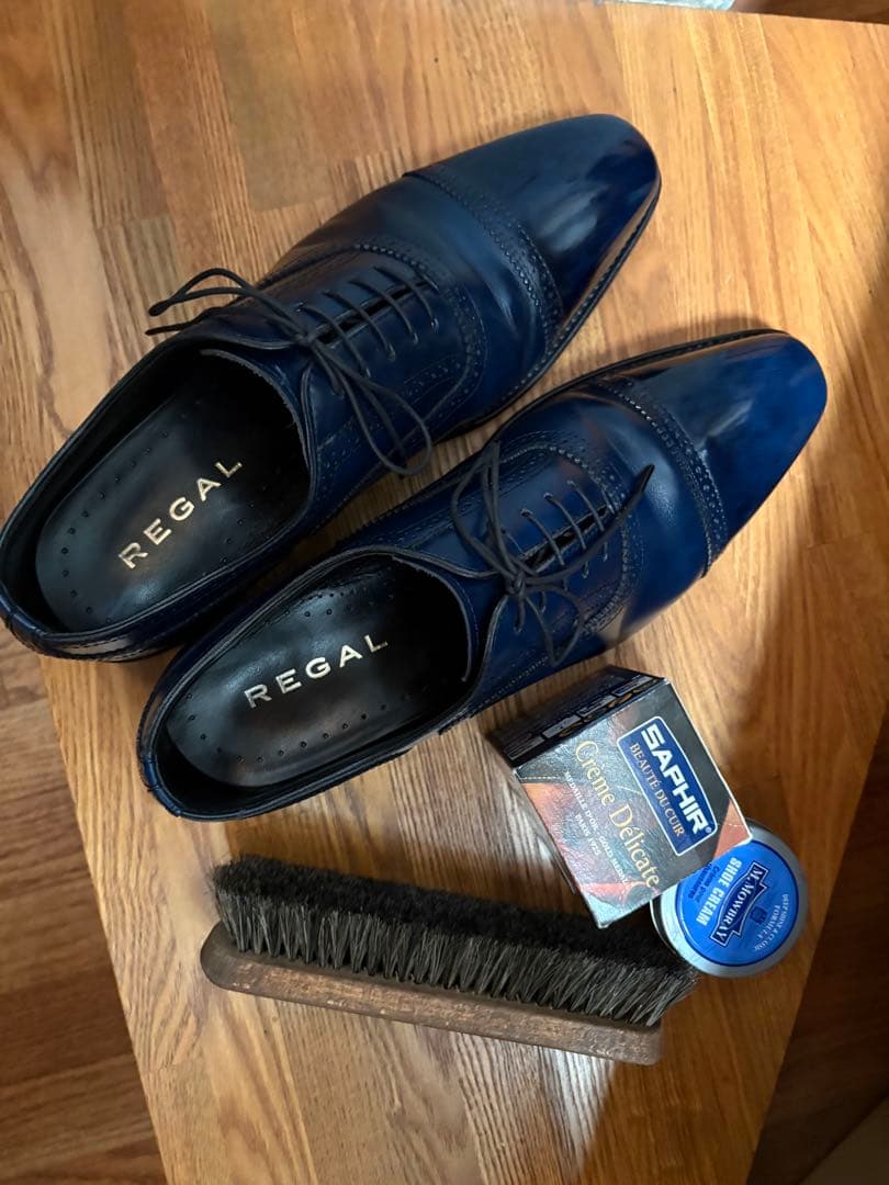 ネイビー ウィングチップ ドレスシューズ