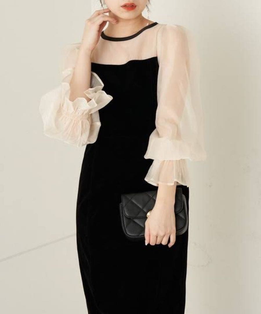 Chico 【SALON by Chico限定】配色シースルータイトロングドレス