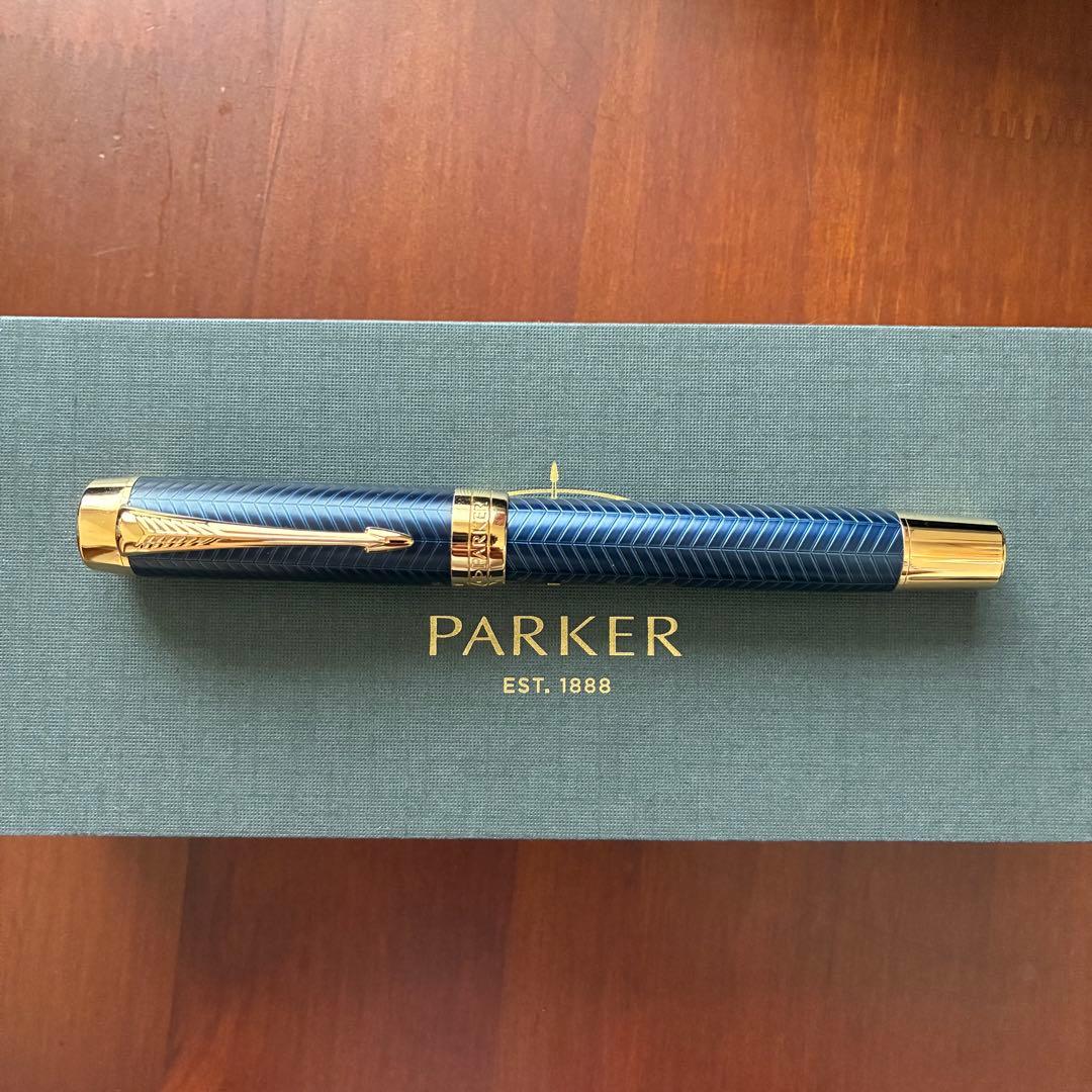 セール中！極美品 パーカー デュオフォールド 万年筆 ブルーシェブロン 中字 PARKERTIME（パーカータイム）-デュオフォールド プレステージ ブルー