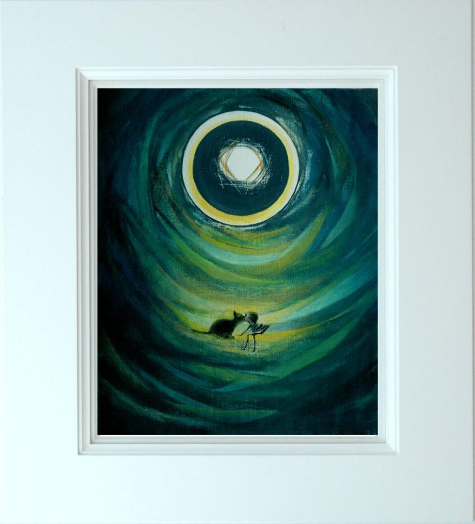 油絵 菅家令子 絵 絵画インテリア額付(黒) F3-031119 祈り子猫女の子