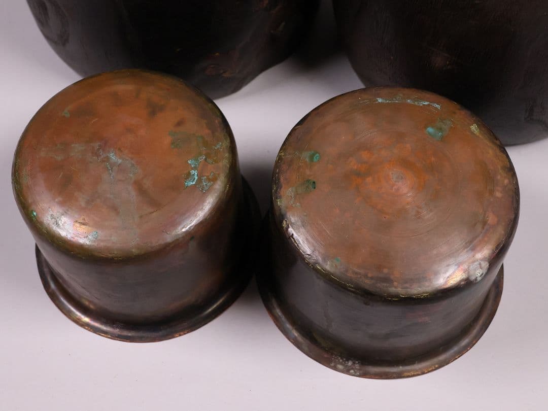 古い 桐火鉢一対 菊蒔絵 小さめ 手あぶり 6.5号 高さ15.3cm【MB30