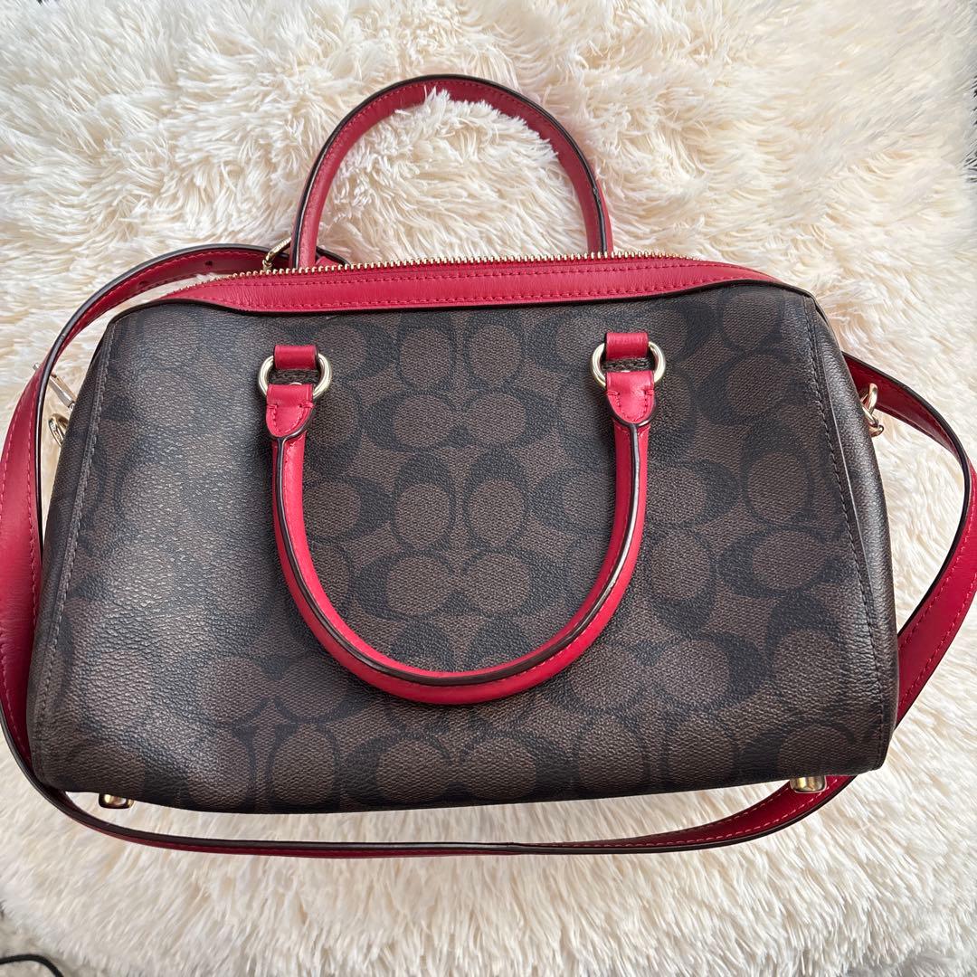 COACH ブラウン レッド ハンドバッグ
