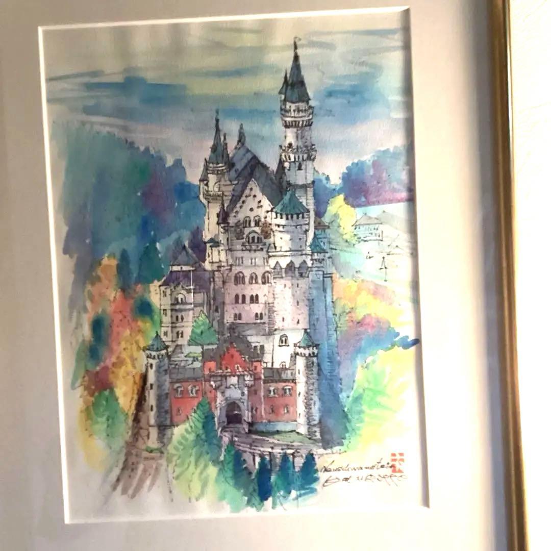 ドイツ　　ノイシュヴァンシュタイン城の水彩画