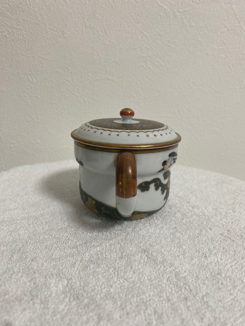 九谷焼 盛山作 錦襴手 急須 青粒金彩 骨董 古九谷