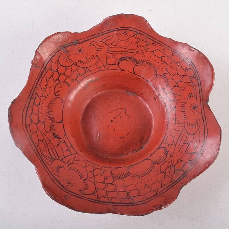 煎茶道具 唐物 朱塗 漢詩蝶文 花形茶托 五客 V R8888