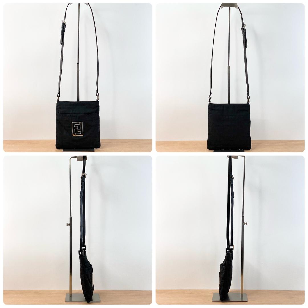 フェンディ ショルダーバッグ サコッシュ ロゴプレート ズッカ柄 ブラック 黒