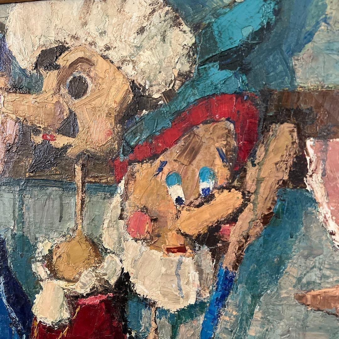 k002r114 額装油彩画 栗家功「人形の窓」50号F型 大型 額縁 ピノキオ