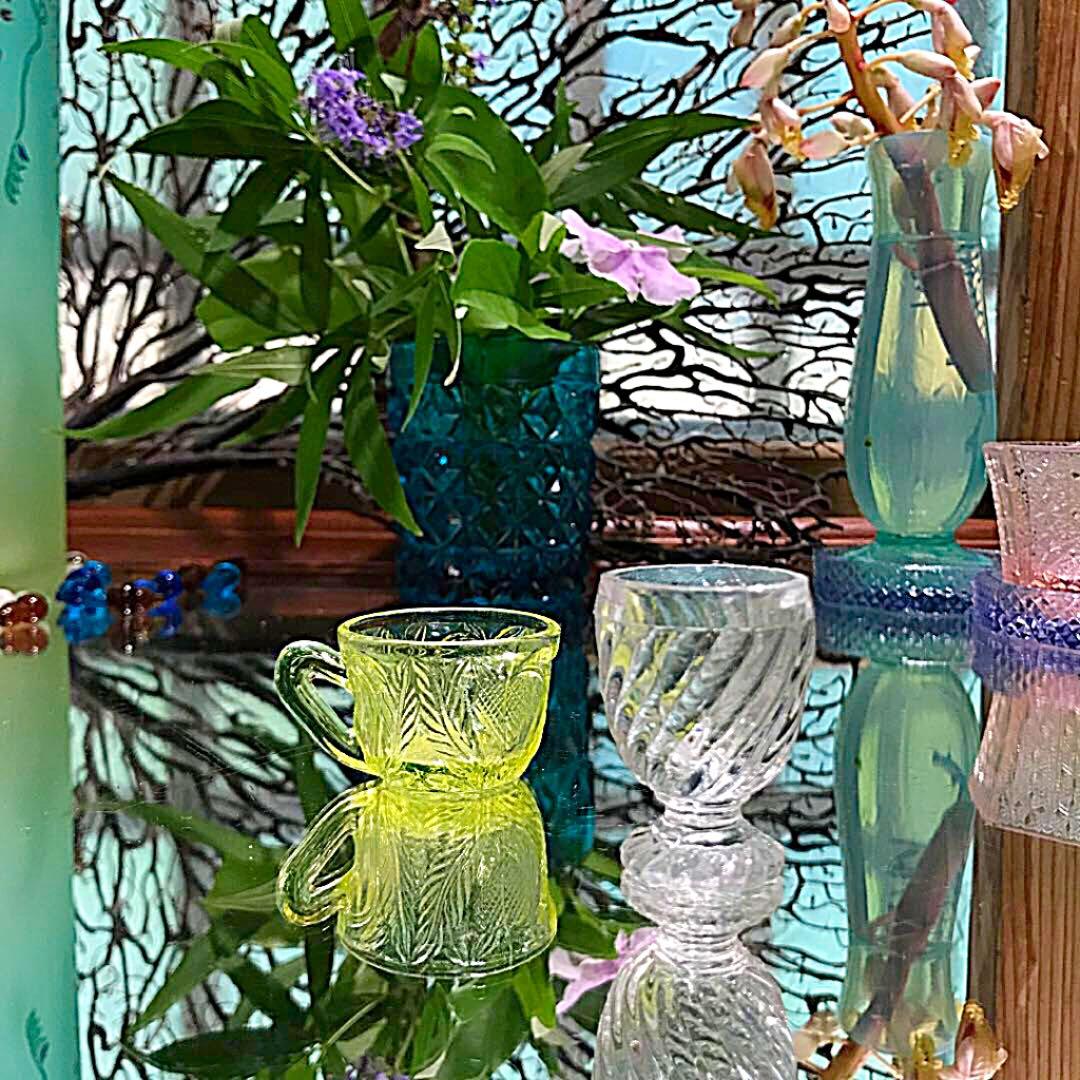 骨董 時代ガラス プレスガラス ペロペロ 玩具 ままごと 2種セット