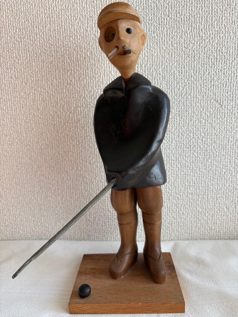 希少 イタリア ROMER 木彫り人形 釣り人 ヴィンテージ 彫刻 ROMER 釣り人の人形