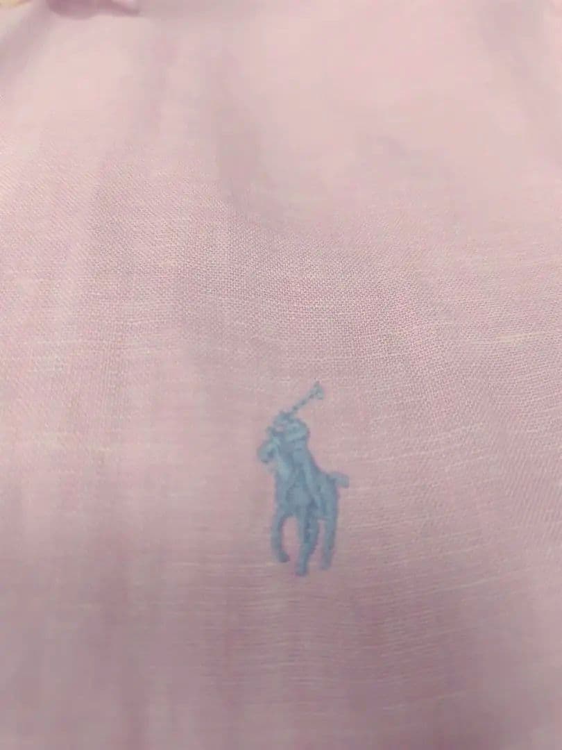 ラルフローレンピンク リネン 長袖シャツ ポロ刺繍