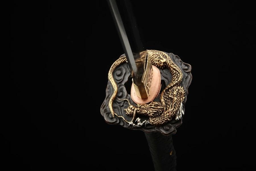 鎏金銀盤竜武士刀 日本刀 模造刀 居合刀 武士道 武蔵 鑑賞用 手鍛造打