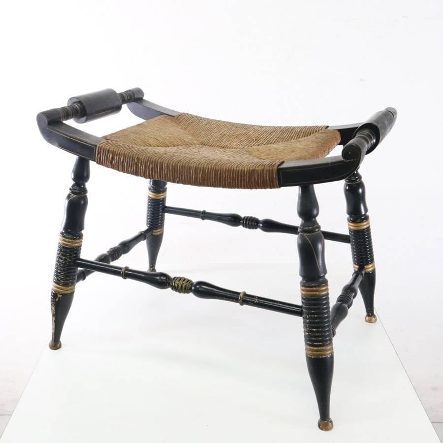 希少 ヴィンテージ ヒッチコックチェア スツール ラッシュシート 黒×ゴールド