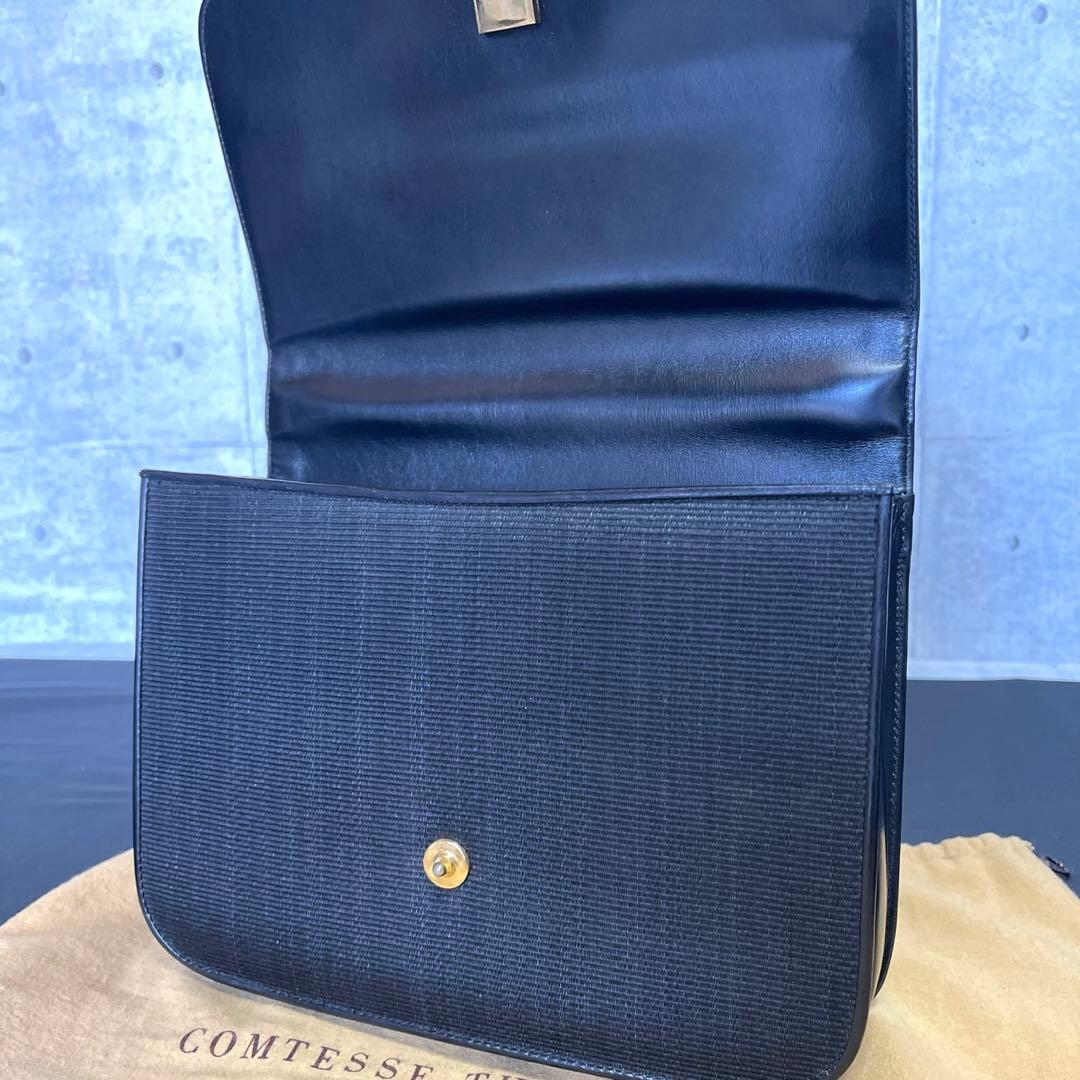 【美品】COMTESS ホースヘア×レザー ブラック ゴールド金具 ハンドバッグ