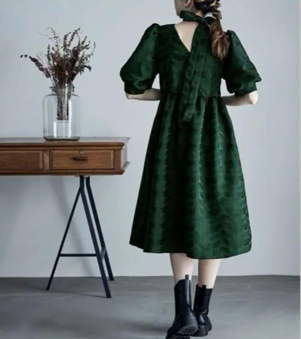 etoll. ジャガードパフスリーブドレス 結婚式 お呼ばれ パーティ