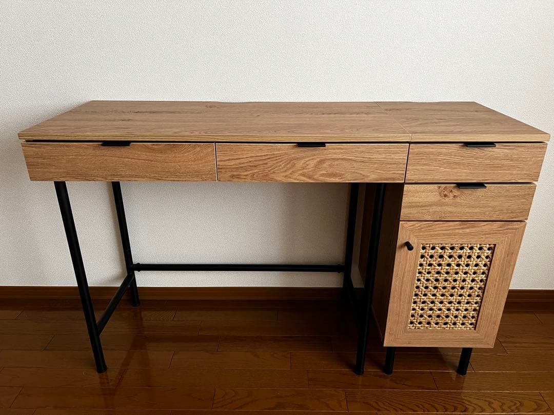 LOWYA ロウヤ　ラタン調コンソールデスク　ナチュラルウッド パソコンデスク