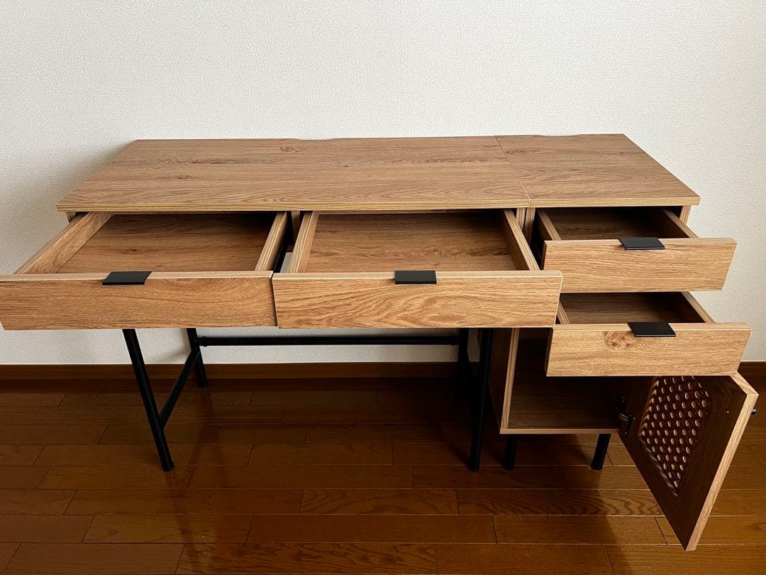 LOWYA ロウヤ　ラタン調コンソールデスク　ナチュラルウッド パソコンデスク