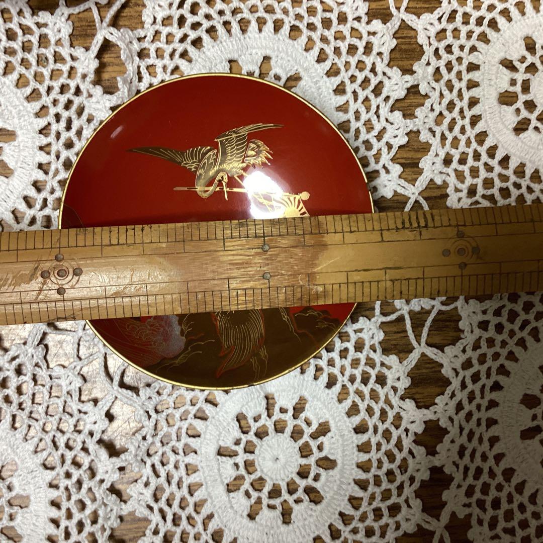k2f14 赤色漆器 3枚セット 鶴と亀と日章旗のデザイン