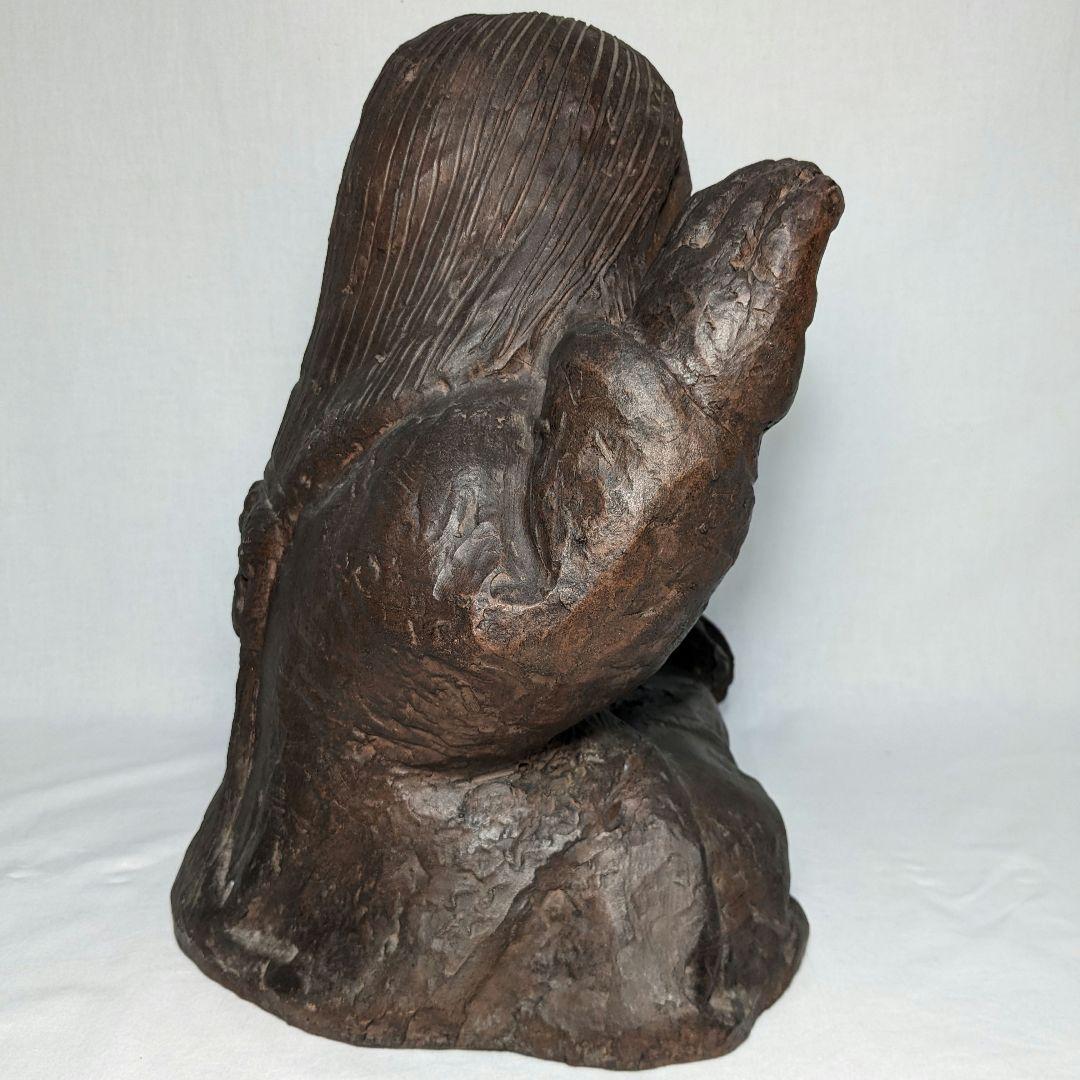 備前焼 手招きおたふく像 おかめ 陶像 置物 縁起物 彫刻 工芸品 細工物