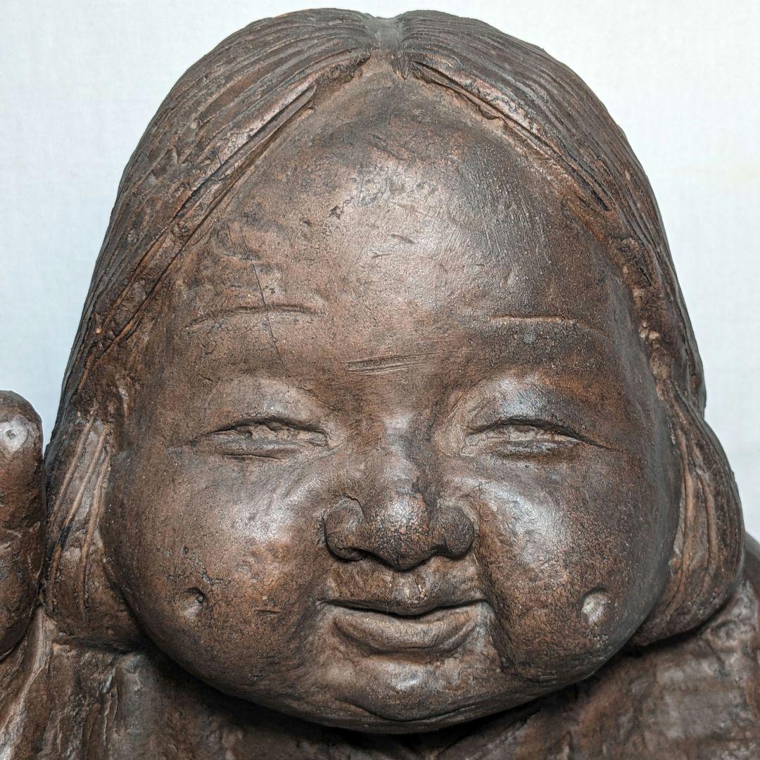 備前焼 手招きおたふく像 おかめ 陶像 置物 縁起物 彫刻 工芸品 細工物