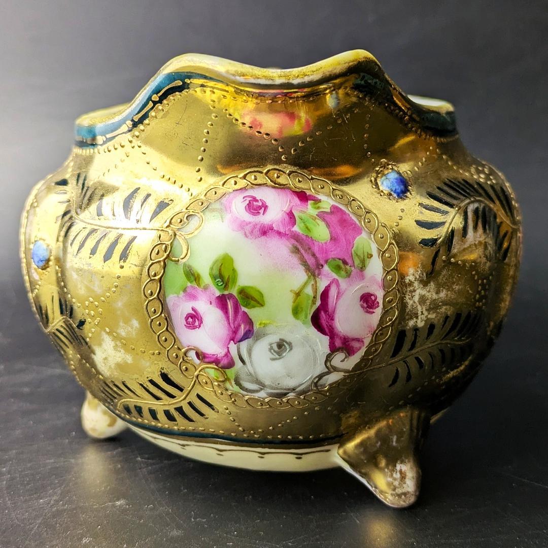 豪華金彩アールヌーボー 薔薇唐草模様 茶壷＆糖器セット 手彩金盛