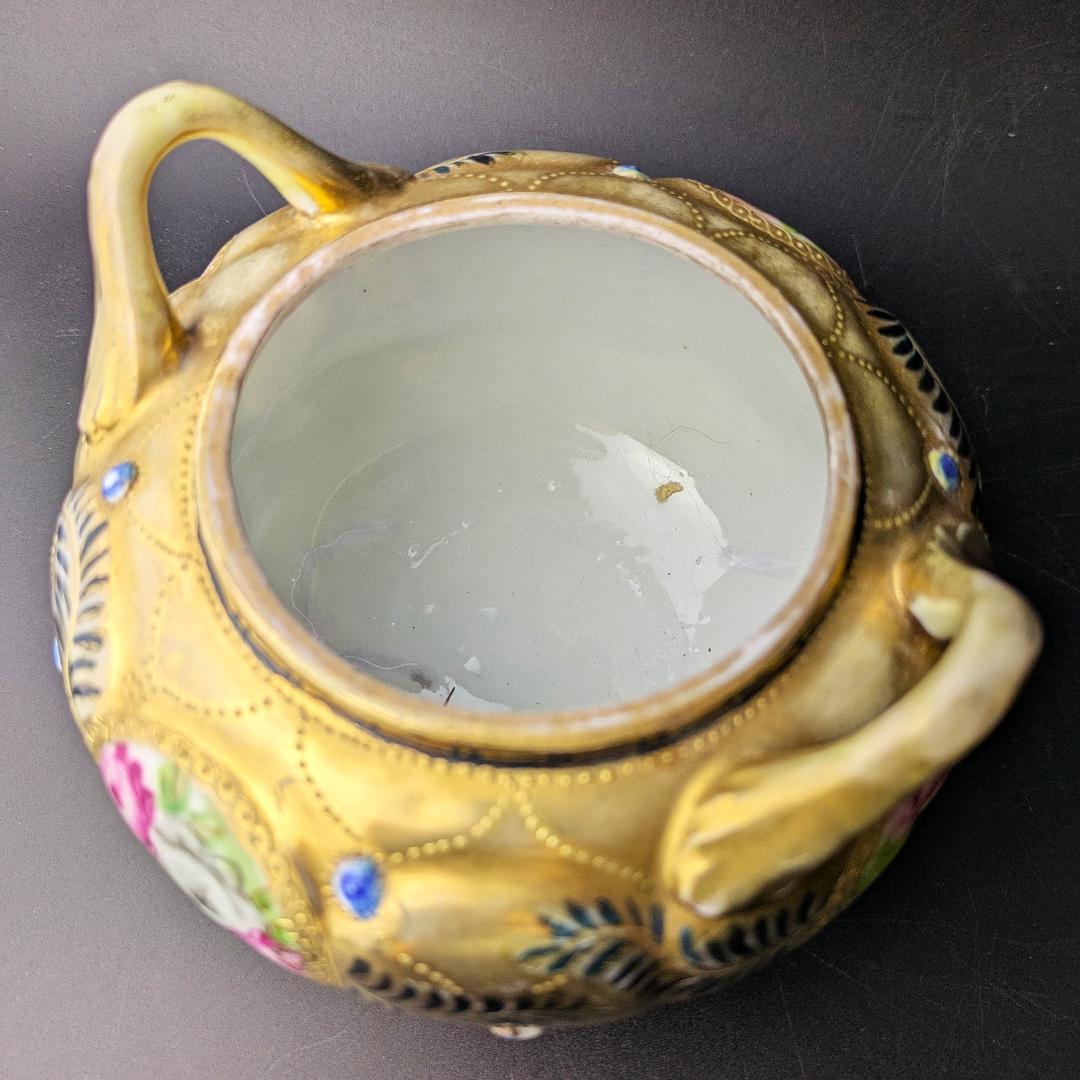 豪華金彩アールヌーボー 薔薇唐草模様 茶壷＆糖器セット 手彩金盛