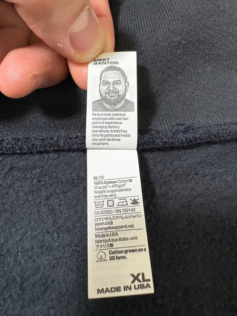 LOS ANGELES APPAREL ジップアップパーカー　ネイビー XL