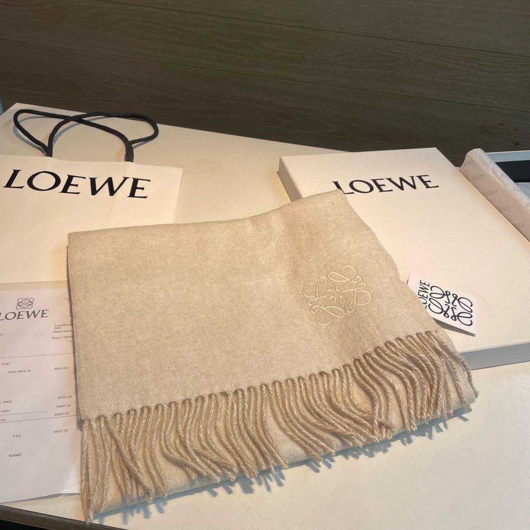 ロエベ マフラー ベージュ カシミヤ フリンジ付き 35×180cm - メルカリ