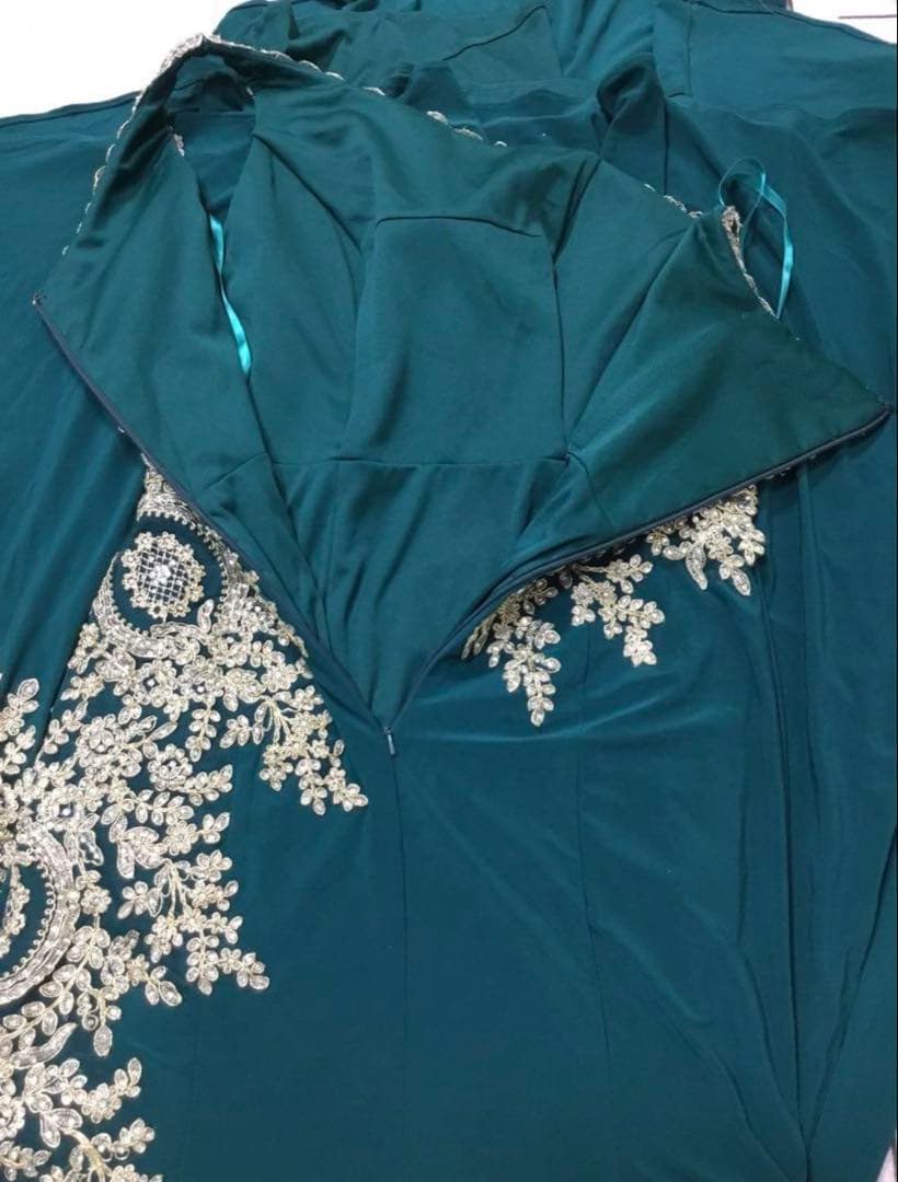 ダークグリーン ワンショルダー パーティードレス