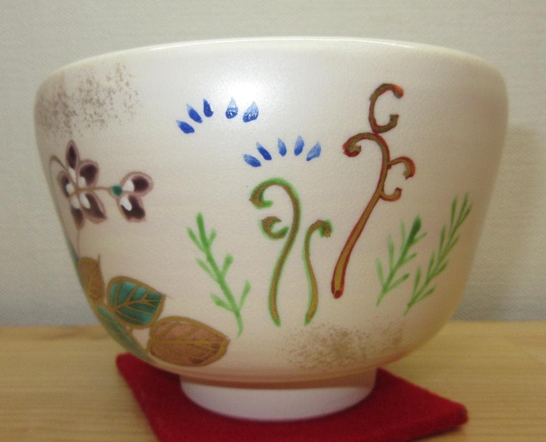 送料込【逢絢亭・新品】茶道具 茶碗 京焼 春の野 中村与平 紙箱入り