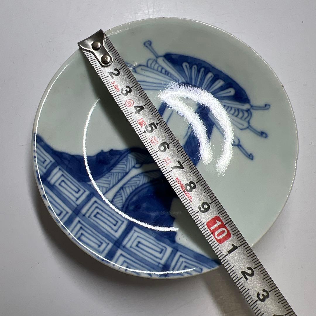 中国清朝時代 青花美人画小皿17枚 木箱 直径約11.5㎝東