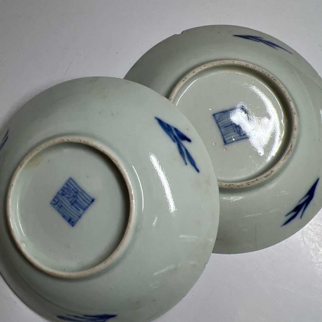 中国清朝時代 青花美人画小皿17枚 木箱 直径約11.5㎝東