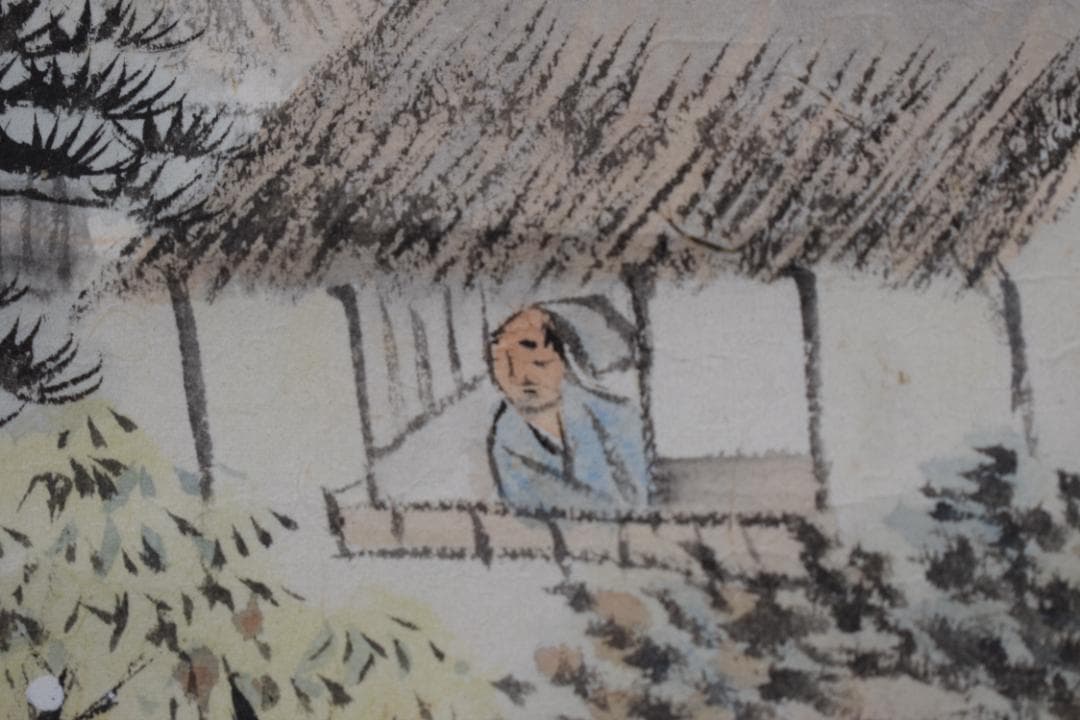 【真作】矢野橋村/梅花亭子図/春景山水人物図/掛軸☆宝船☆Z-539