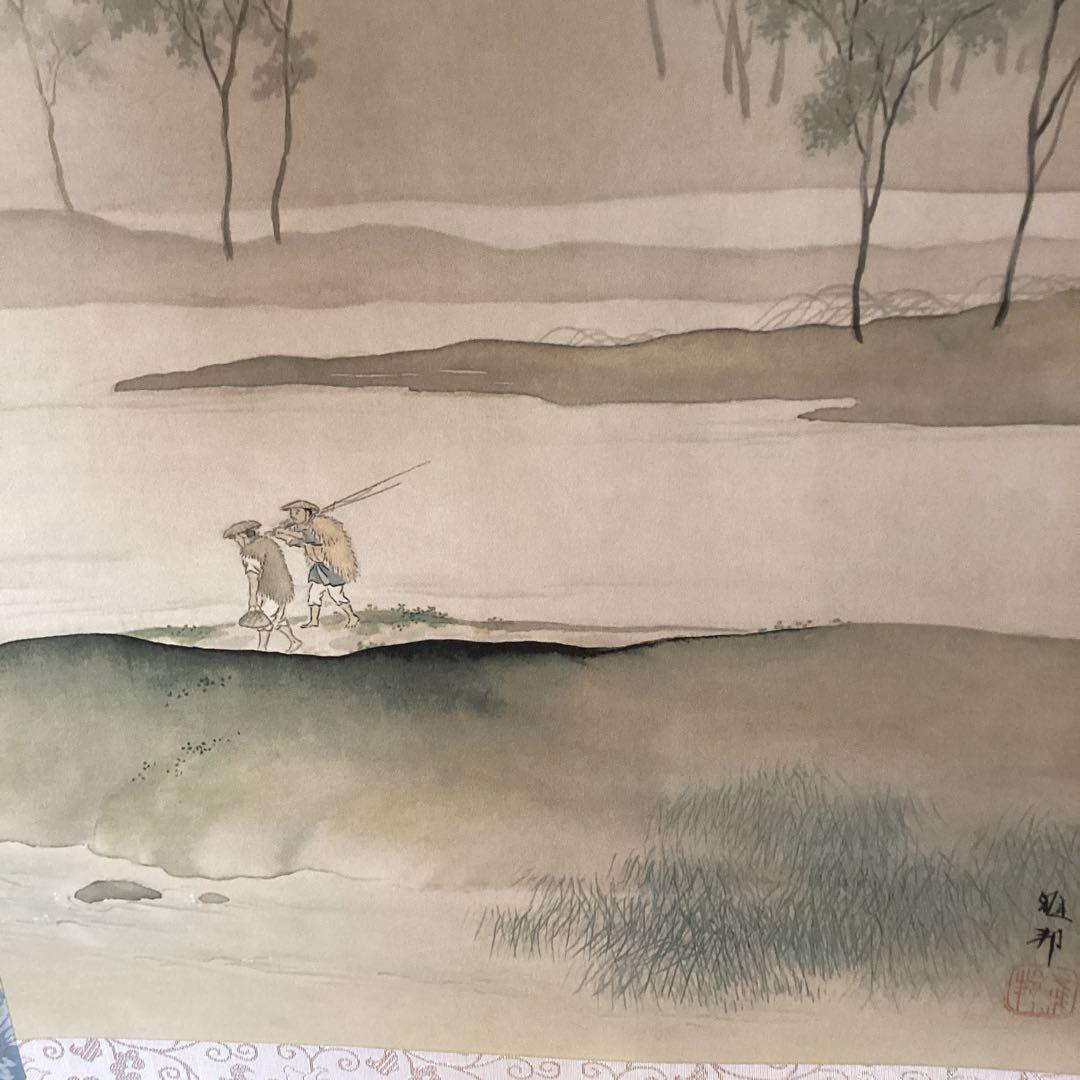 橋本雅邦　絹本彩色画【煙雨帰漁図】　駿府博物館所蔵複製画　NO15447 130