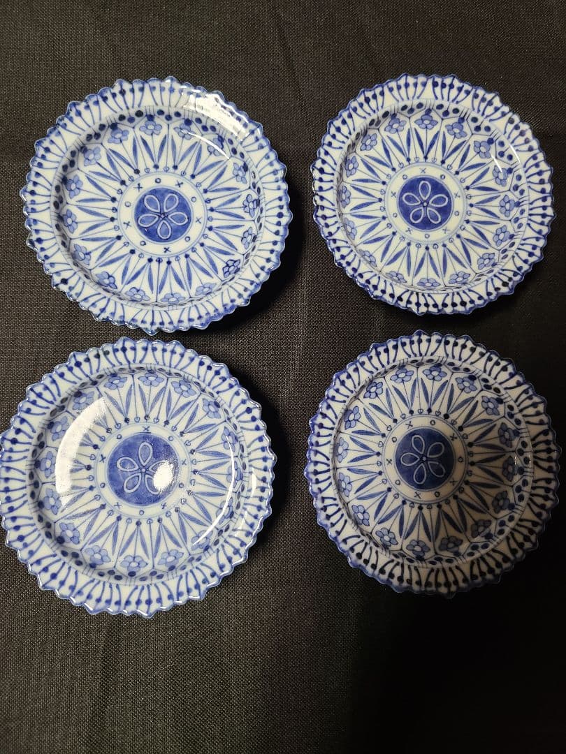 九谷焼須田菁華造染付高台皿4客