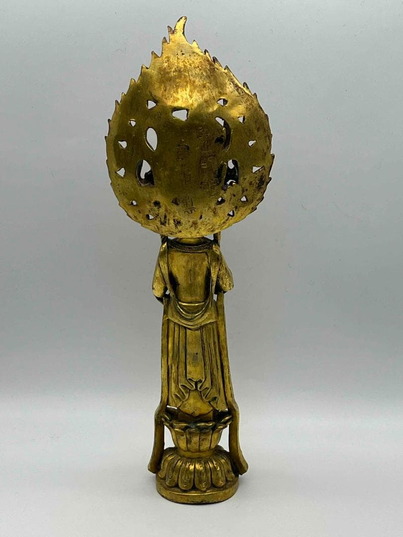 北魏時代 金銅観音菩薩立像 神鳥宝珠真珠紋 金銅仏铜鎏金 唐