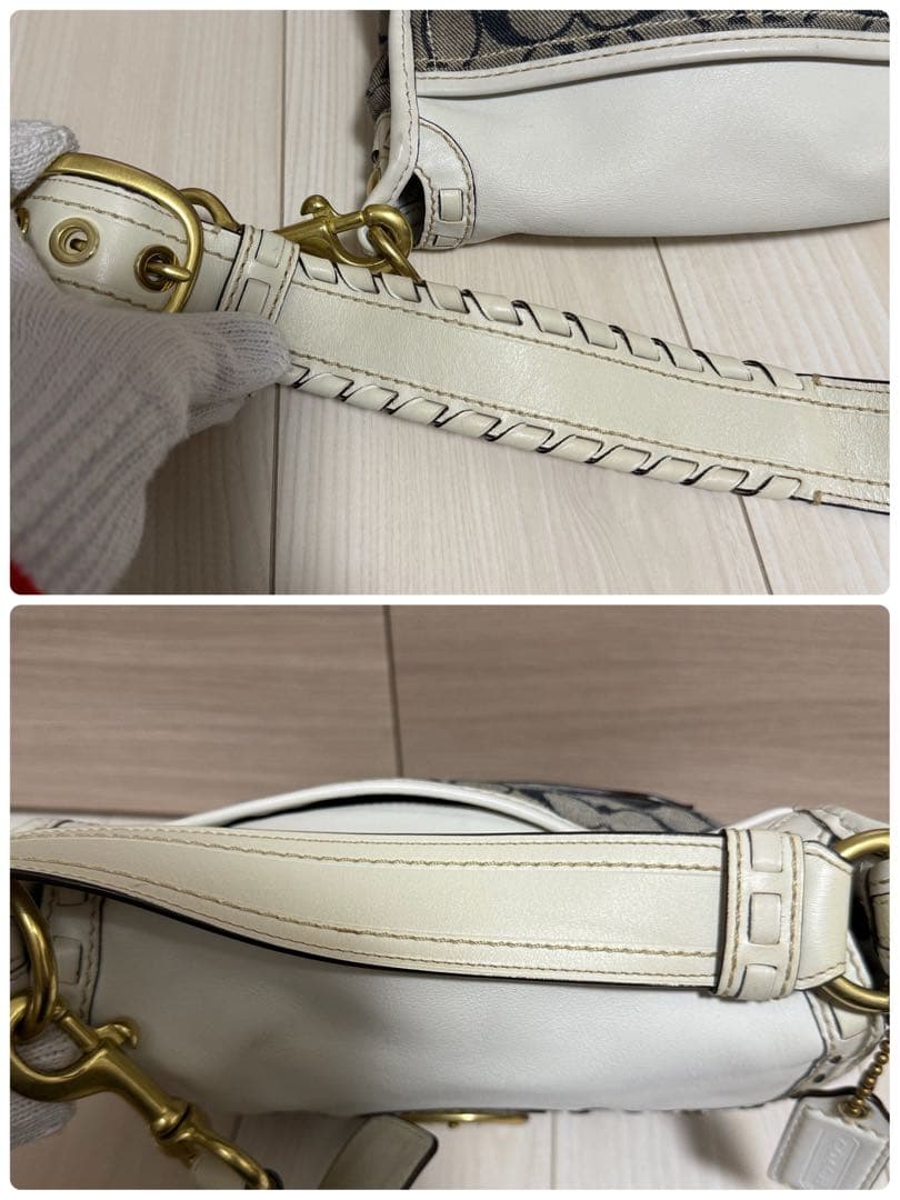 COACH コーチ ショルダーバッグ ソーホー レザー シグネチャー 白 デニム