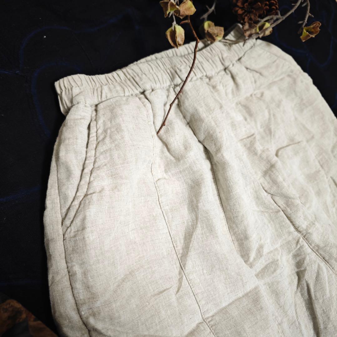 素朴 シンプル 中綿リネンガウチョパンツ ゆったり ワイドパンツ 綿麻