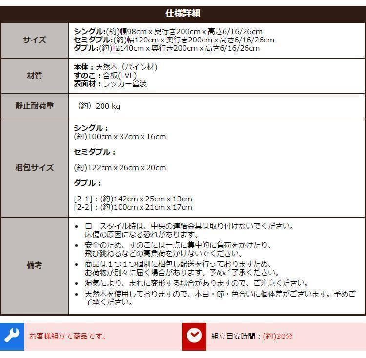 【はなミルク】北欧産パイン材 すのこベッド シングルベッド 3段階高さ調節