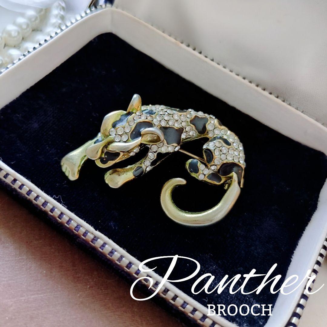 豹 パンサー ブローチ パヴェ レオパード アニマル 動物 モダン