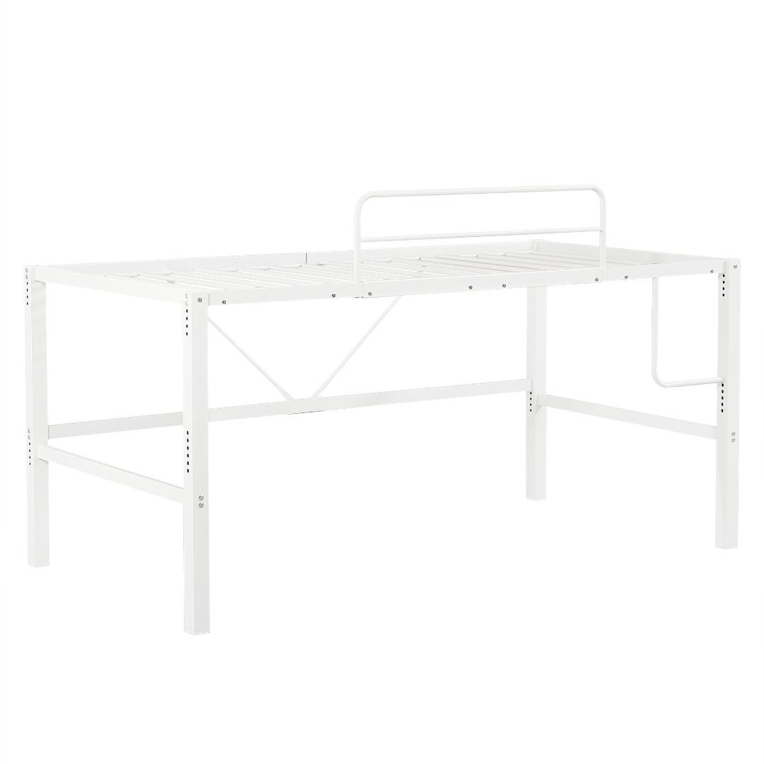 【ホワイト】高さ90cmロフトベッド パイプベッド シングルベッド 高さ調整可能