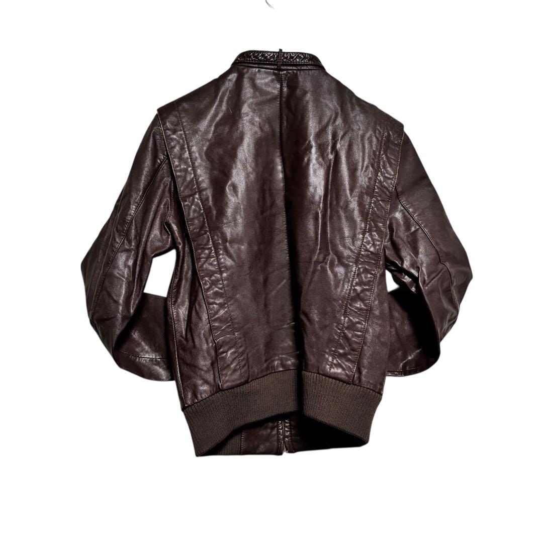 vintage】リアルレザーシングルライダースジャケット リブ切替
