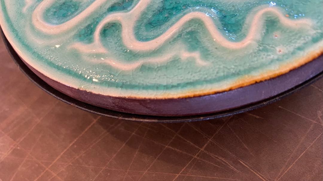 中国青磁タイル 龍・玉 鑑賞台座 2点セット ヴィンテージ レア 台湾