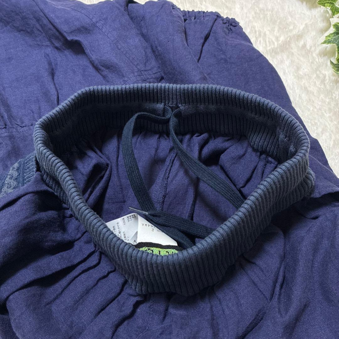 M.&KYOKO リネン　バルーン　サルエルパンツ　ニット柄ポケット　ゴム